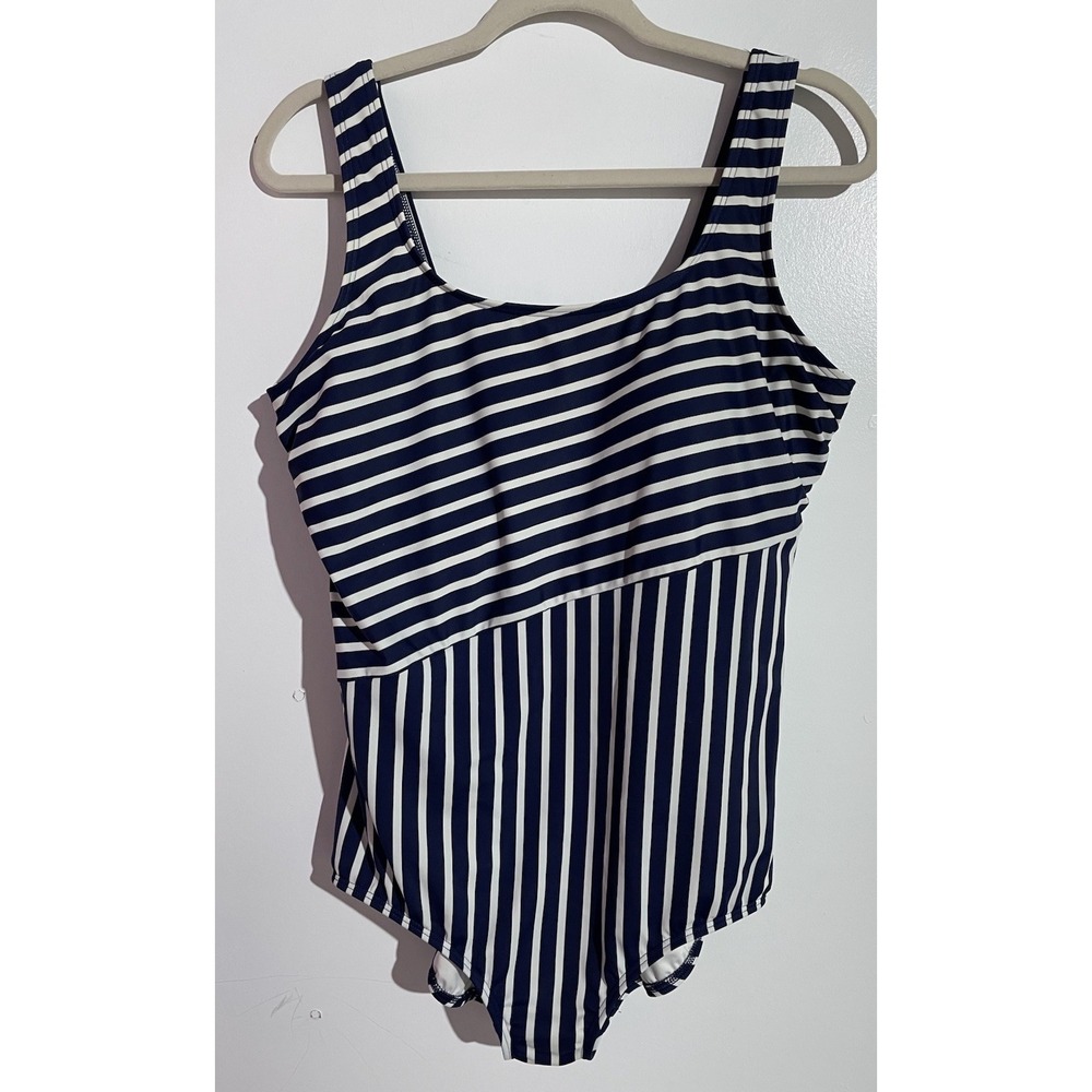 Lands End One Piece Swimsuit 16 Striped Beach Resort‎ Cruise Slimming Tanning